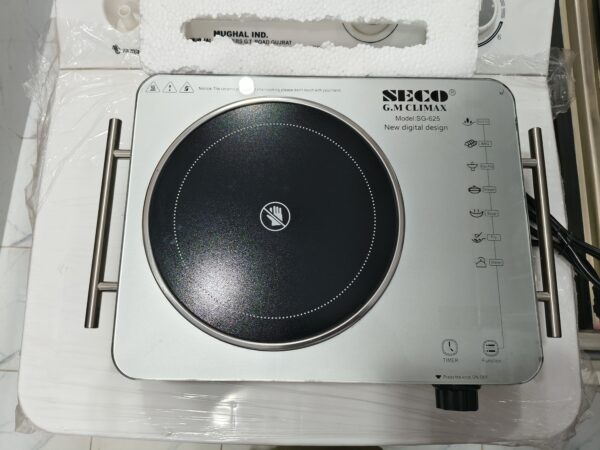 A sleek SECO Electric Hot Plate with a stainless steel body and double infrared burners on a white background.